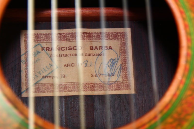 Francisco Barba 1981 Brazilian Rosewood label